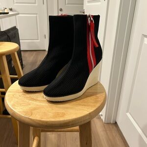 DKNY Black and Red Wedge Boots